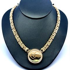 Necklaces Byzantine w Lock medallion & CZ 7mm 18" 14K