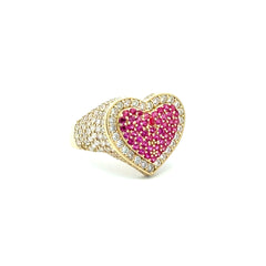 Ring CZ-Iced Pink Stepped Heart 7 3mm 10K