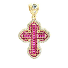 Pendant CZ-Iced with Green Baguette Stones in Trefoil Cross 48.5 10K