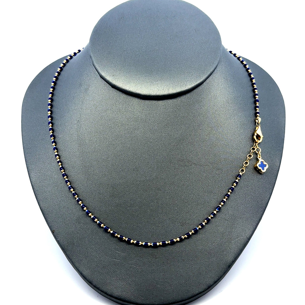 Chain Blue-Enamelled Bead Link 2mm 17" 14K