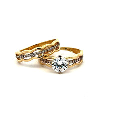 Ring CZ Engagement Duo Set 6 5.5mm 10K