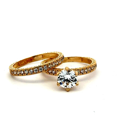 Ring CZ Engagement Duo Set 7 4.5mm 14K