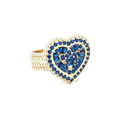 Ring Band CZ-Iced with Multistone Blue Heart 9.5 5mm 10K