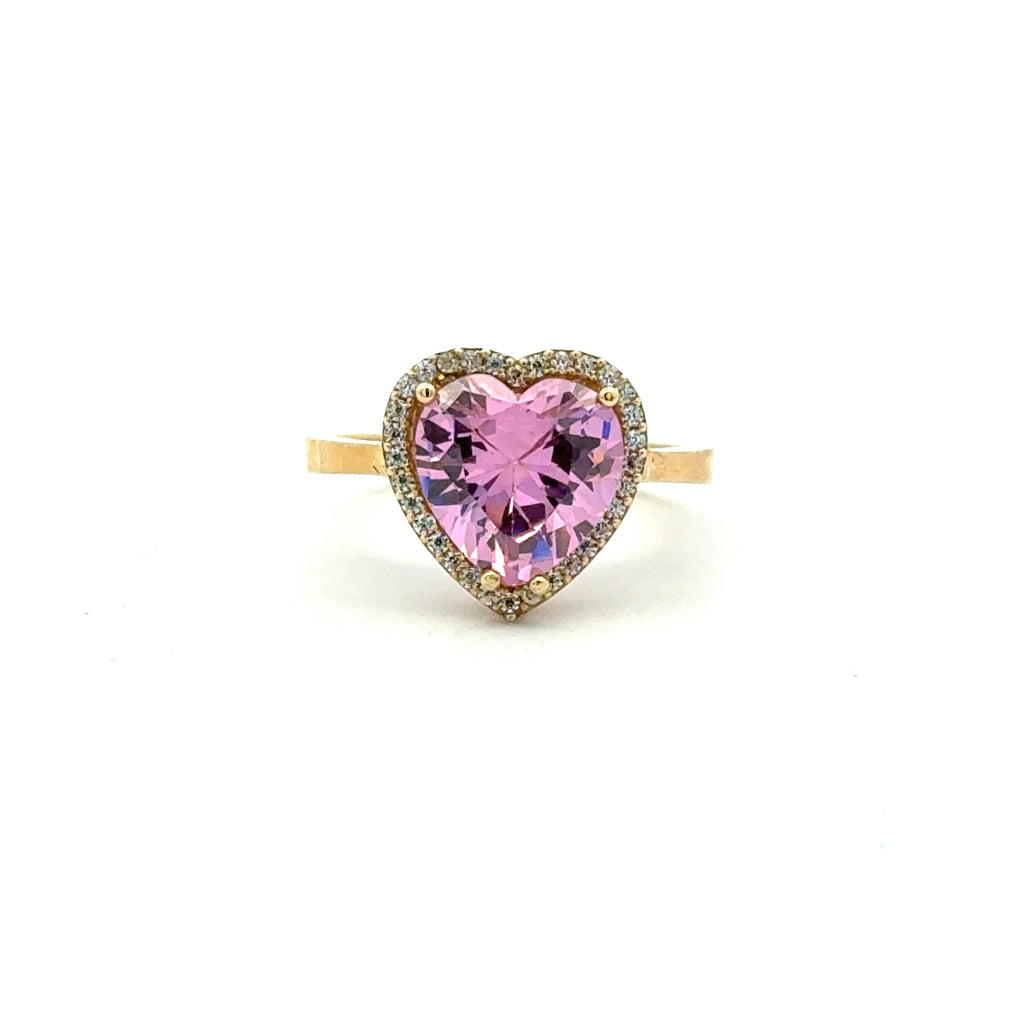 Ring Women Rose Heart Stone and CZ 7.5 2mm 10K