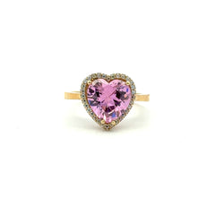Ring Women Rose Heart Stone and CZ 7.5 2mm 10K