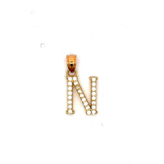 Pendant Pave CZ Block Initial 'N' 19 10K