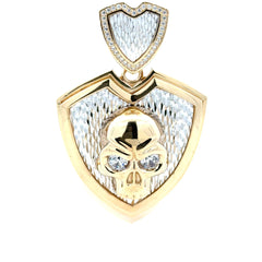 Pendant Crystal Clear-Eyed Skull on Hard Textured Two-Tone Shield 64 10K