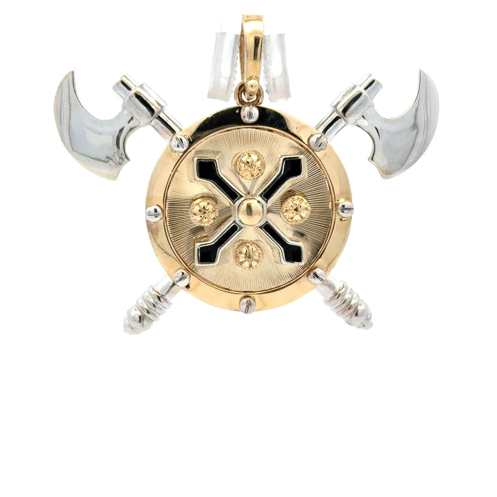 Pendant Two-Tone Twin Viking Axe Shield 33 10K