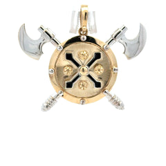 Pendant Two-Tone Twin Viking Axe Shield 33 10K