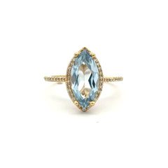 Ring Women Sky Blue Cat Eye Stone and CZ 6.5 1mm 10K