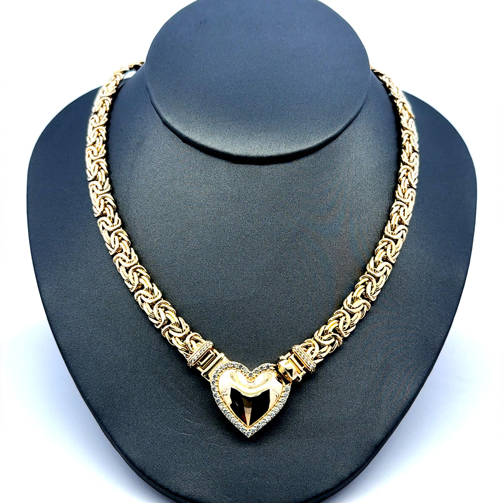 Necklaces Byzantine with CZ-Edged Heart Lock 7mm 18.5" 10K