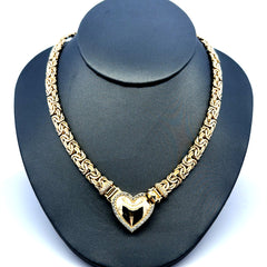 Necklaces Byzantine with CZ-Edged Heart Lock 7mm 18.5" 10K