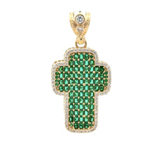 Pendant CZ-Iced Big Green Cross 42 10K
