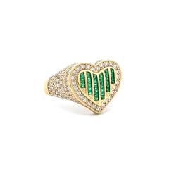 Ring CZ-Iced with Green Baguette Stones in Heart 9.5 3.5mm 10K