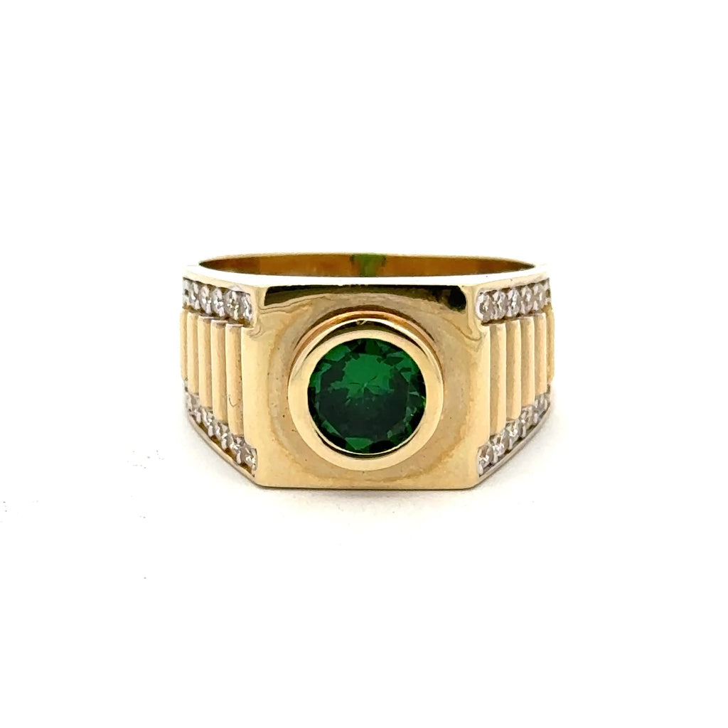 Ring DBL Channel-Set CZ & Green Round Stone 11 4.5mm 10K