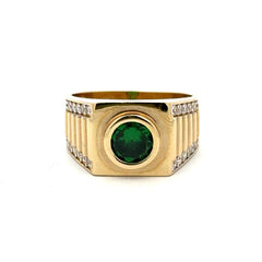 Ring DBL Channel-Set CZ & Green Round Stone 10 5mm 10K