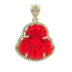 Pendant CZ Halo Seated Red Buddha 40.5 10K