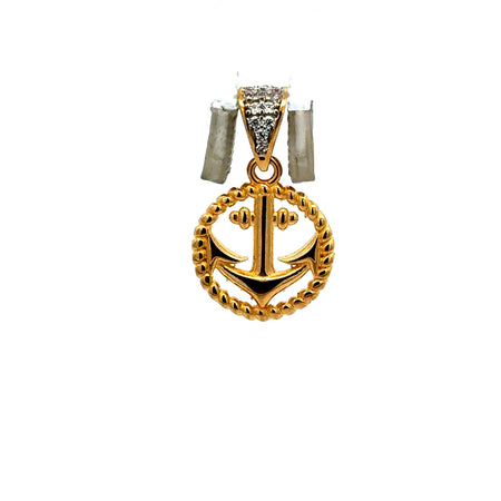Pendant Ship’s Wheel with CZ & Anchor 21.5 14K
