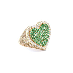 Ring CZ-Iced Big Green Stepped Heart 7.5 3mm 10K