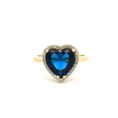 Ring Women Royal Blue Heart Stone and CZ 7.5 2mm 10K