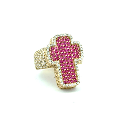 Ring CZ-Iced Big Pink Cross 11 4.5mm 10K