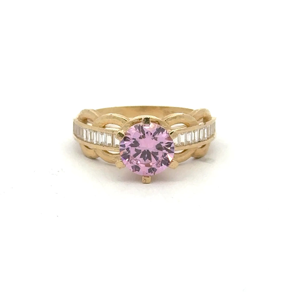 Ring Baguettes in Band with Rose Stone 7 2mm 10K