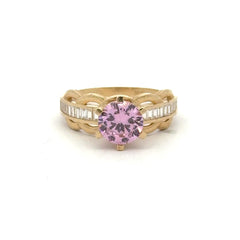Ring Baguettes in Band with Rose Stone 7 2mm 10K