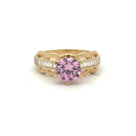Ring Baguettes in Band with Rose Stone 7 2mm 10K