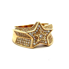 Ring CZ-Iced Big Stepped Star 10 5mm 10K
