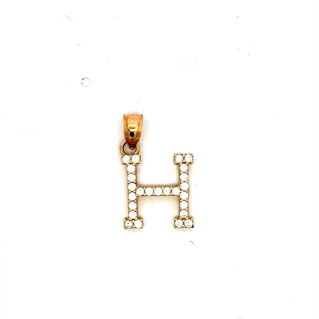 Pendant Pave CZ Block Initial 'H' 19 14K