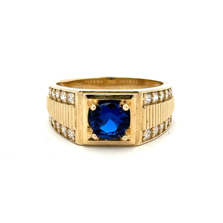 Ring DBL Channel-Set CZ & Royal Blue Round Stone 11 4.5mm 10K