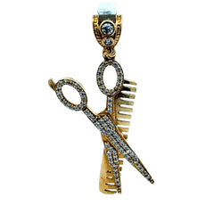 Pendant Barber Shears & Comb with CZ 48.5 10K