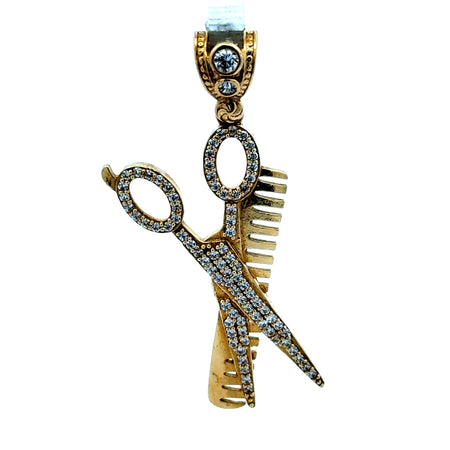 Pendant Barber Shears & Comb with CZ 48.5 10K