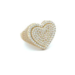 Ring CZ-Iced Big Stepped Heart 9 3mm 10K