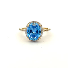 Ring Women Sky Blue Oval Stone and CZ 7 1mm 10K