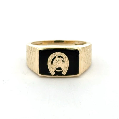 Ring Jubilee and Horseshoe on Onyx 10.5 4mm 10K