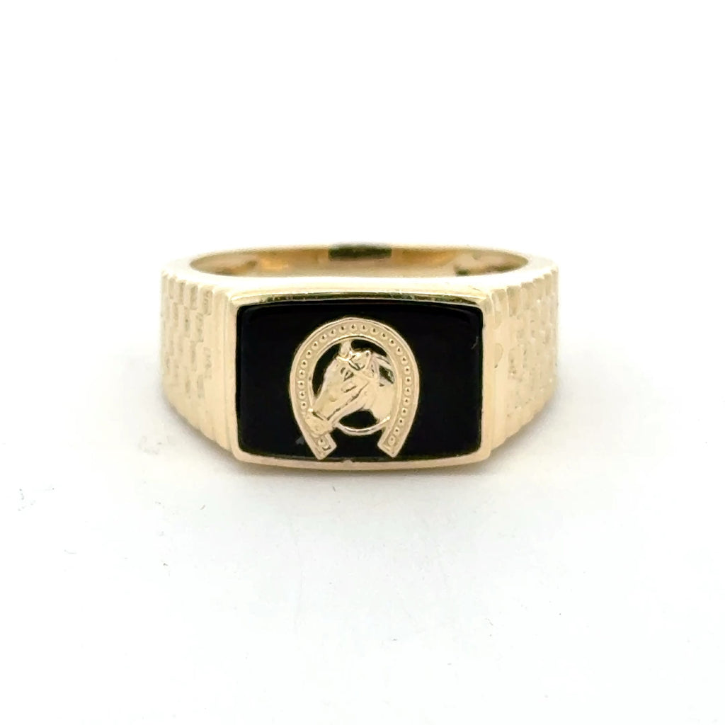 Ring Jubilee and Horseshoe on Onyx 10.5 4mm 10K