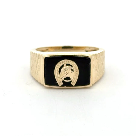 Ring Jubilee and Horseshoe on Onyx 10.5 4mm 10K