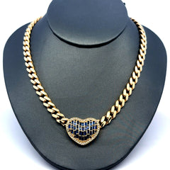 Necklaces Monaco with Blue Stoned Heart CZ-Edged 6.5mm 18" 14K