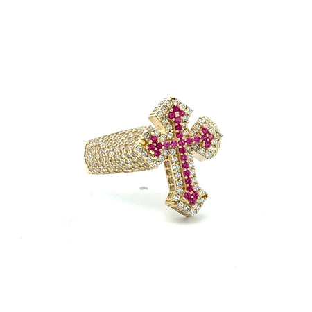 Ring CZ-Iced with Pink Angular Cross 9 3.5mm 10K