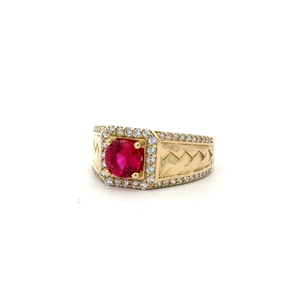 Ring Weave in DBL Ch-Set CZ & Halo Wine Round Stone 11 4mm 10K