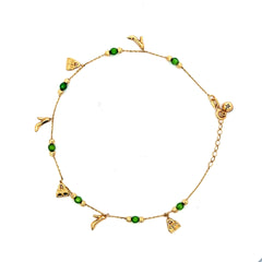 Anklet Stiletto & Purse Charm Station w Faceted Beads 3mm 9" 14K
