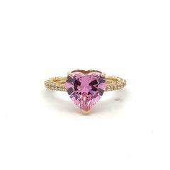Ring Women CZ-Iced Band Rose Heart Stone 7 1.5mm 10K