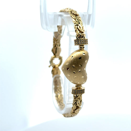 Bracelet Byzantine with Textured Heart 6.5mm 7.5" 10K