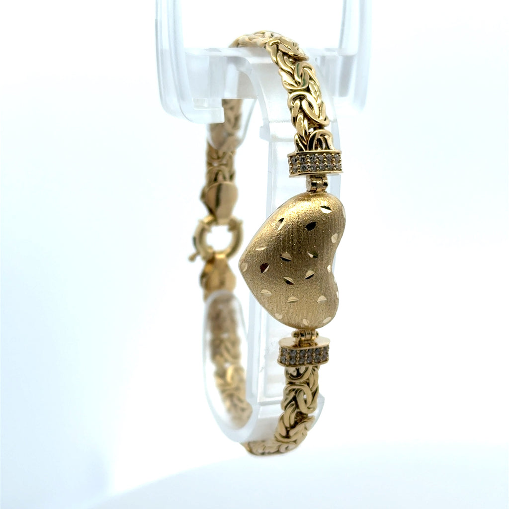 Bracelet Byzantine with Textured Heart 6.5mm 7.5" 10K