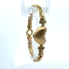 Bracelet Byzantine with Textured Heart 6.5mm 7.5" 10K