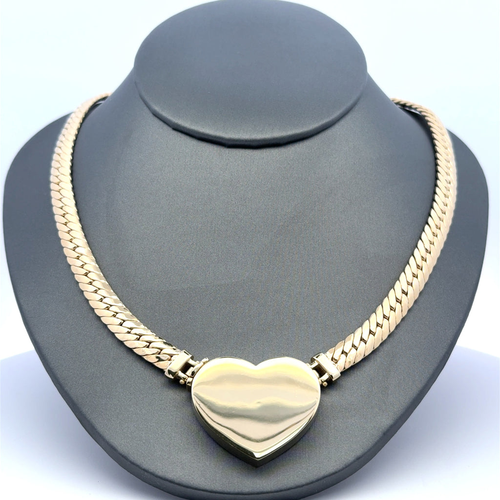 Necklaces Flat Herringbone with Heart Lock 26.5mm 16" 10K