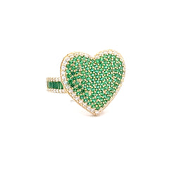 Ring Band with CZ-Iced Big Green Heart 7 3.5mm 10K