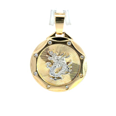 Pendant Two-Tone Dragon on Medallion with CZ 35.5 10K