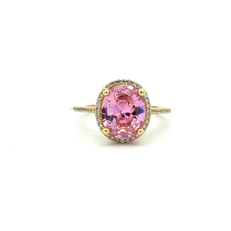 Ring Women Rose Oval Stone and CZ 7 1.5mm 10K